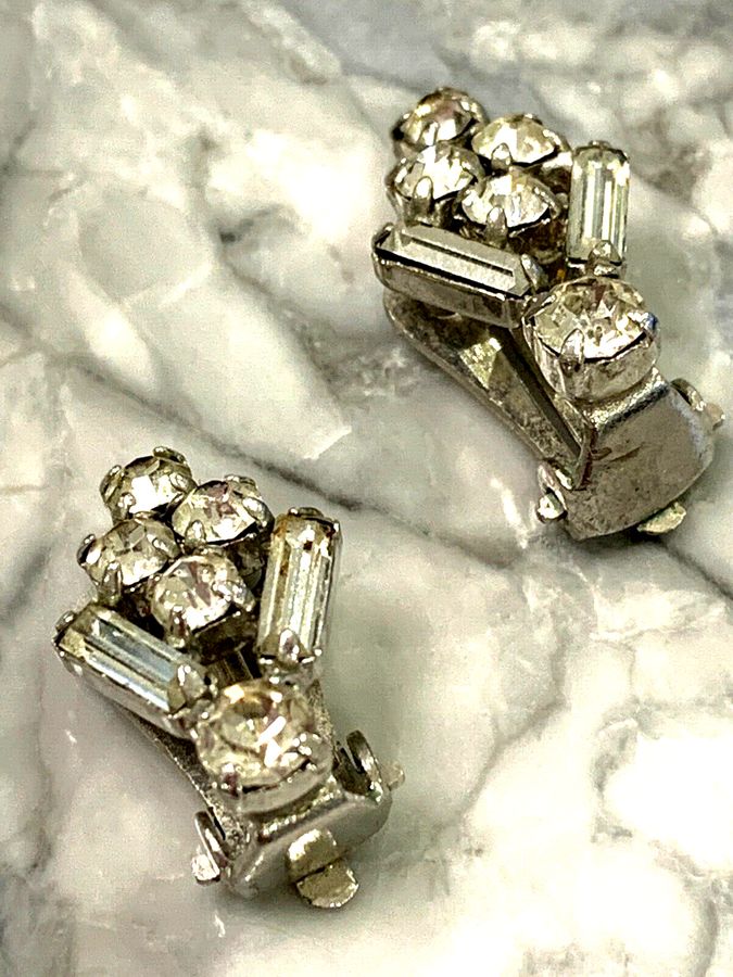 Antique Antique  Art Deco Diamante Clip On Earrings