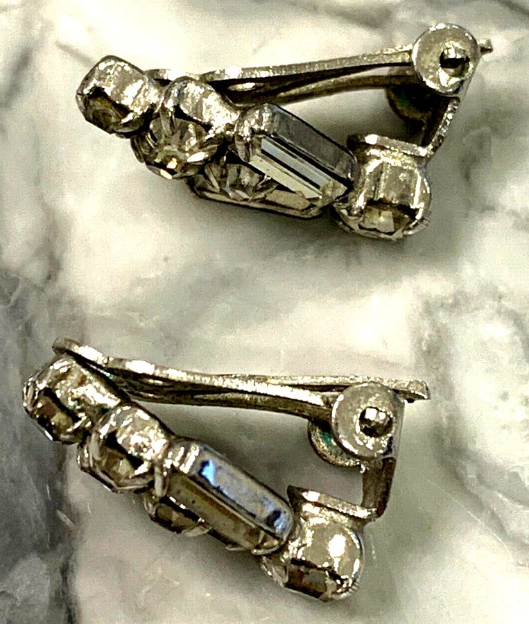 Antique Antique  Art Deco Diamante Clip On Earrings