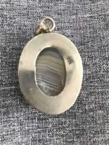 Antique large Vintage Silver Banded Agate Pendent