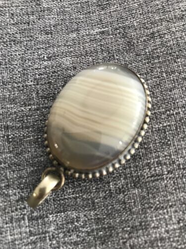 Antique large Vintage Silver Banded Agate Pendent