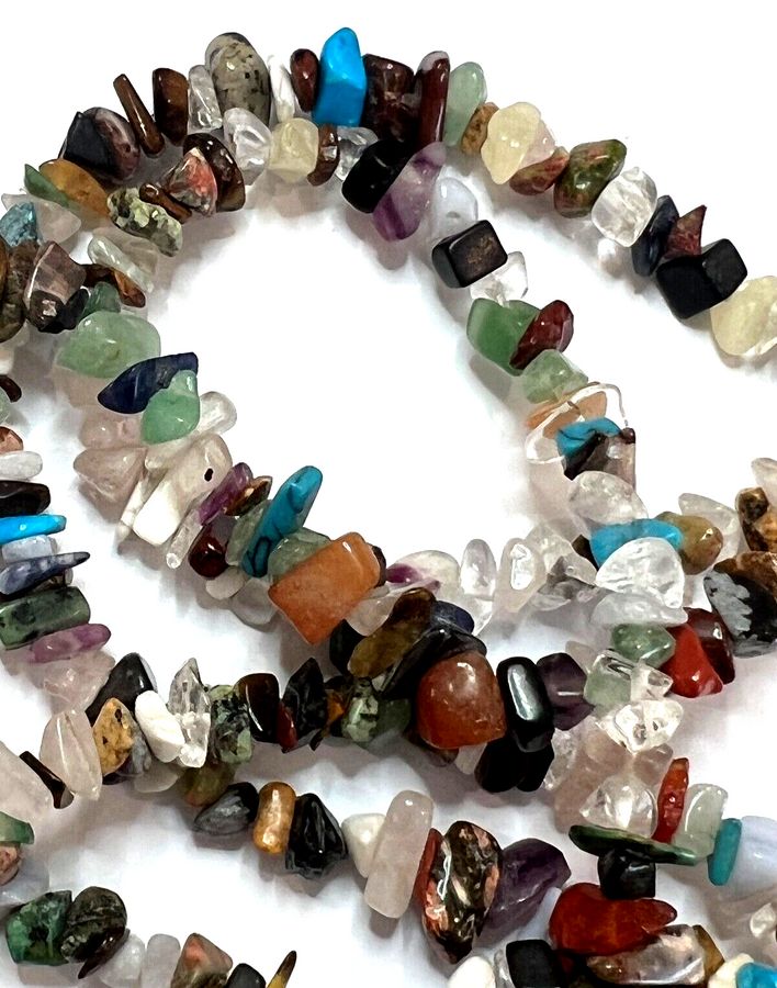 Antique Vintage Long Necklace Natural Agate and Gemstones 85grams