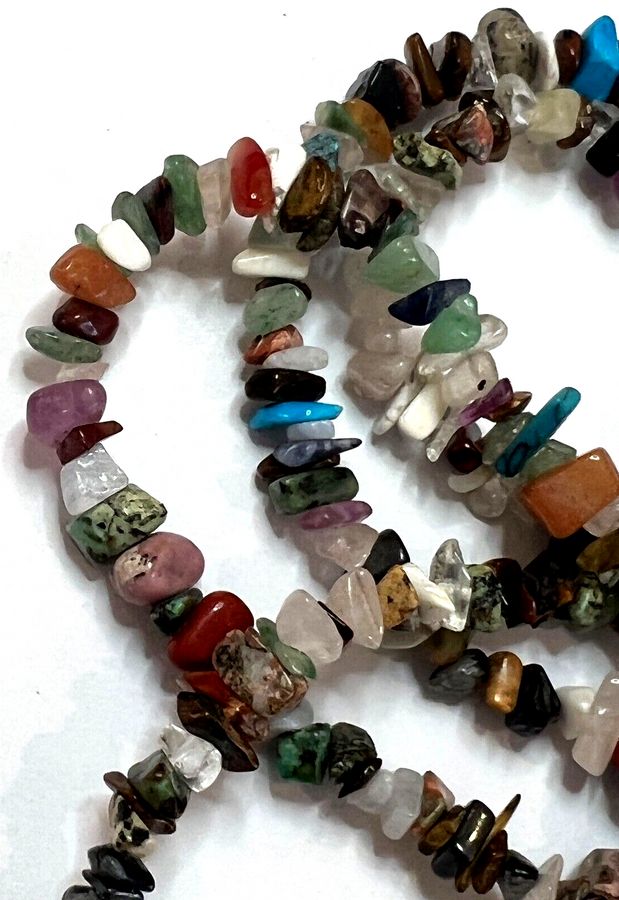 Antique Vintage Long Necklace Natural Agate and Gemstones 85grams