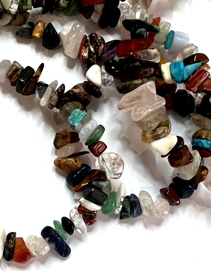 Antique Vintage Long Necklace Natural Agate and Gemstones 85grams