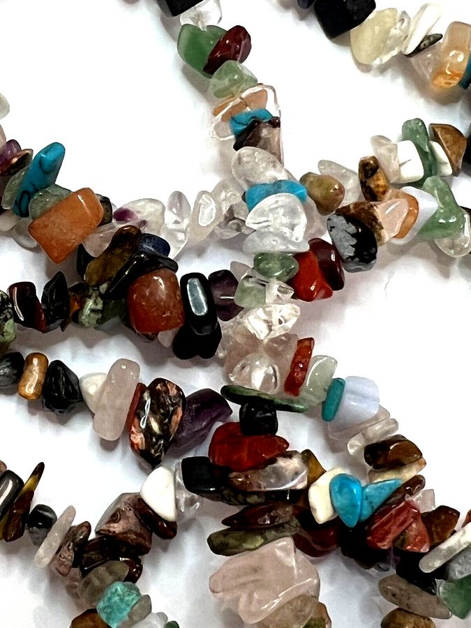 Antique Vintage Long Necklace Natural Agate and Gemstones 85grams