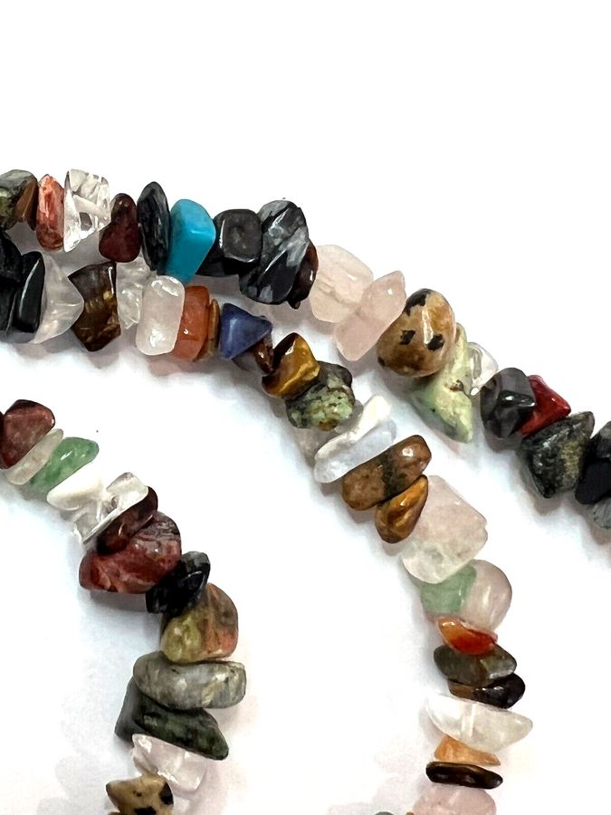 Antique Vintage Long Necklace Natural Agate and Gemstones 85grams