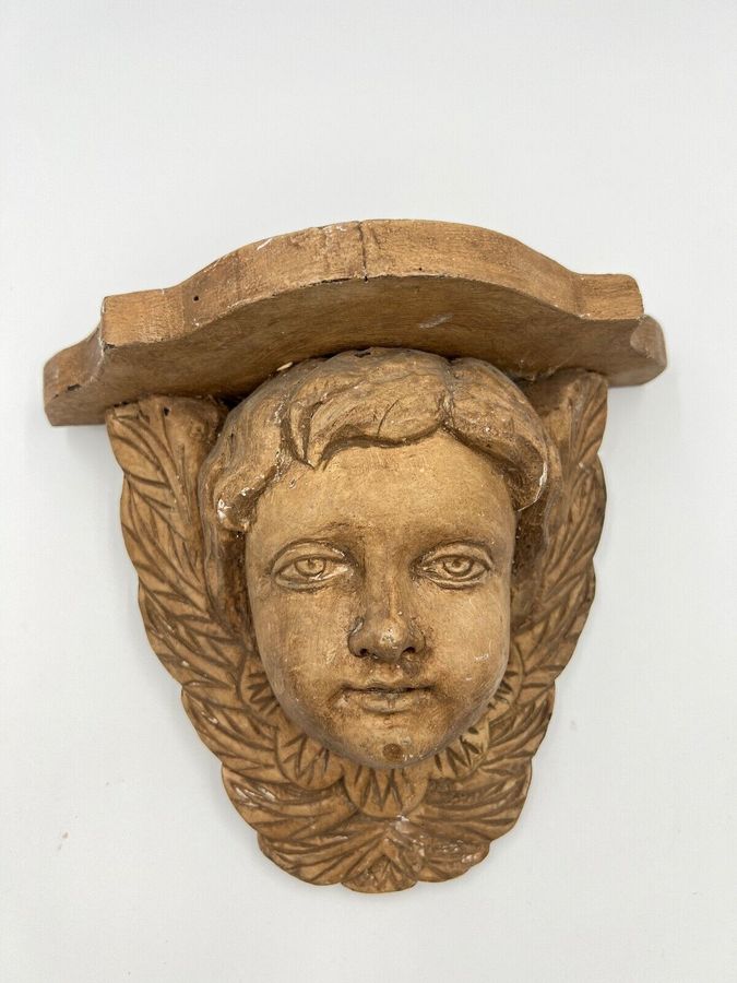 Antique Antique Wooden Wall Sconce Shelf  Putto Angel with Wings Hand Carved Rare