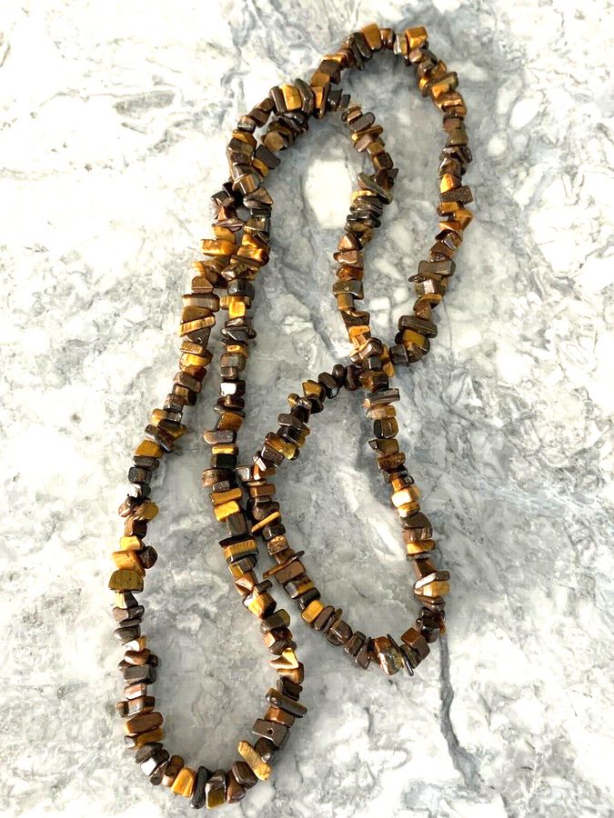 Antique Antique Extra Long Flapper Art Deco Polished Natural Tiger Eye Necklace