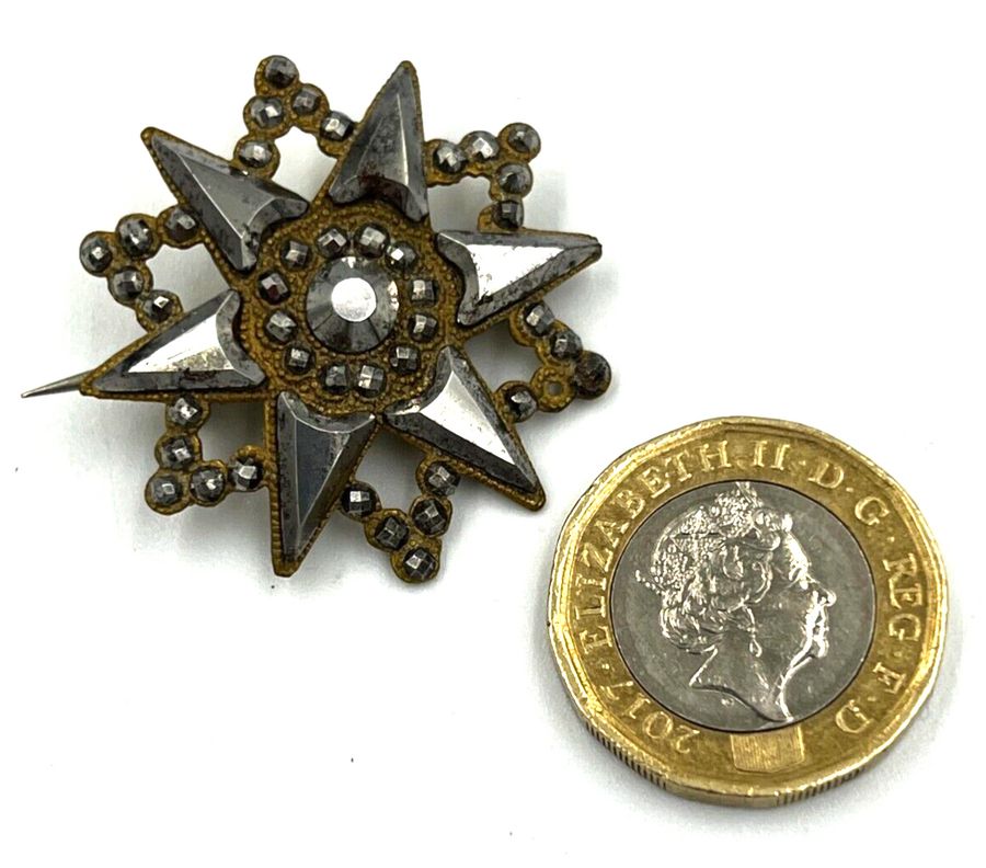 Antique Rare Antique Georgian Large Cut Steel Brooch Circa 1750 Riveted Star Shaped