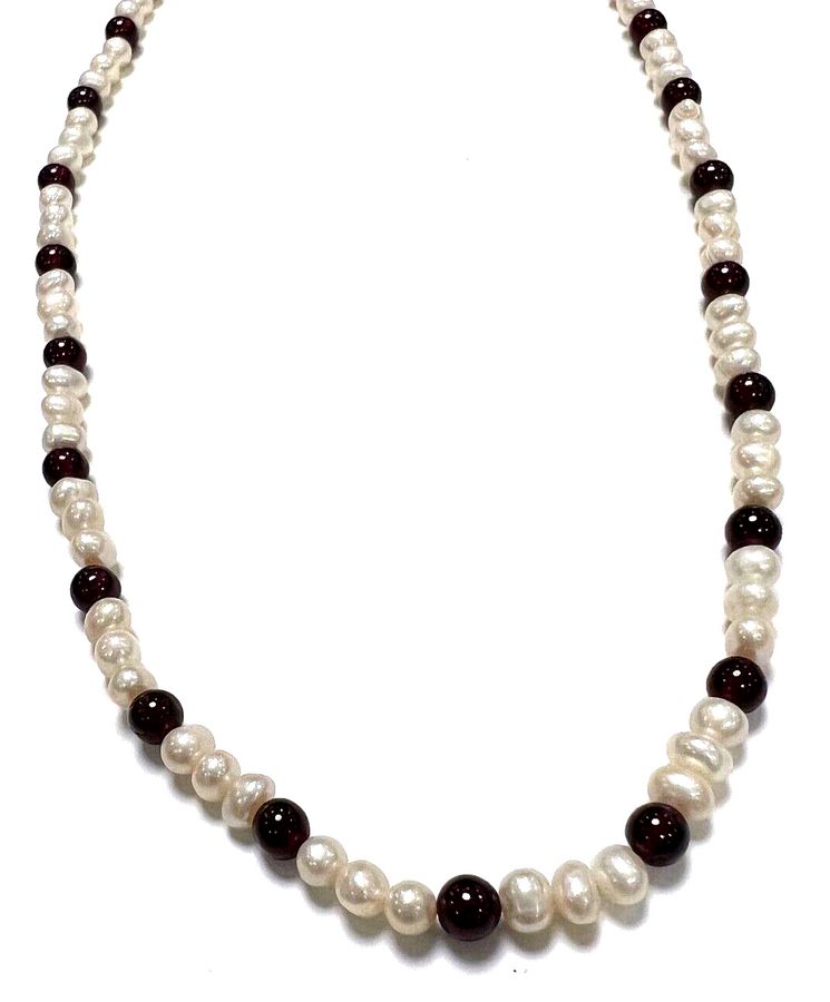 Antique Antique Art Deco Natural Garnet & Natural Pearl Necklace with Rolled Gold Clasp