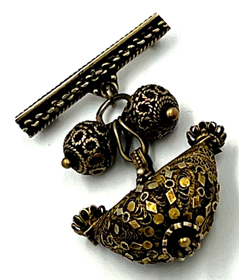 Antique Antique Victorian Silver Gilt Vermeil Brooch Pin Set with Czech Red Hallmarked