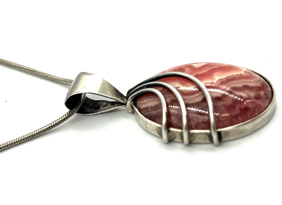 Antique Solid 925 Silver & Natural Agate Cabochon Pendant Vintage on  925 Snake Chain