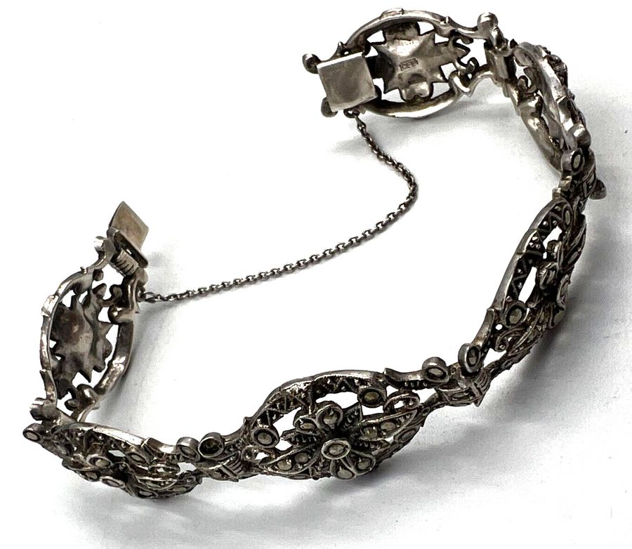 Antique Exquisite Antique French Sterling Silver & Marcasite Hallmarked Bracelet Bangle