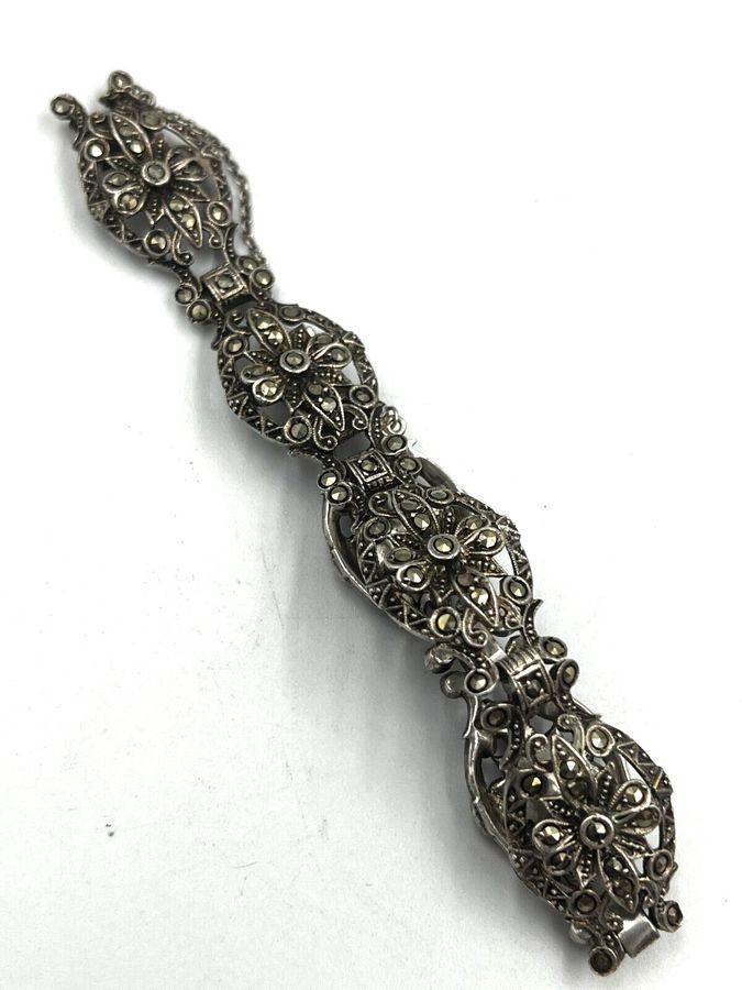 Antique Exquisite Antique French Sterling Silver & Marcasite Hallmarked Bracelet Bangle