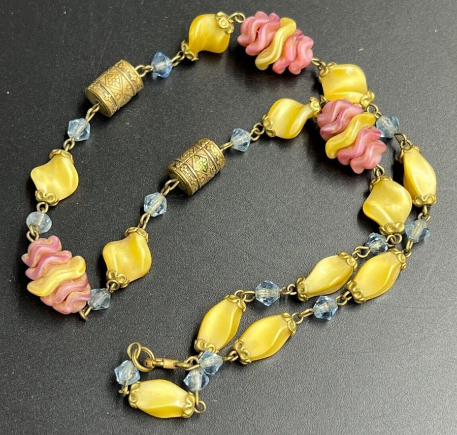 Antique Czech Bead Choker Necklace Antique Unusual Large Beads are several beads togethe