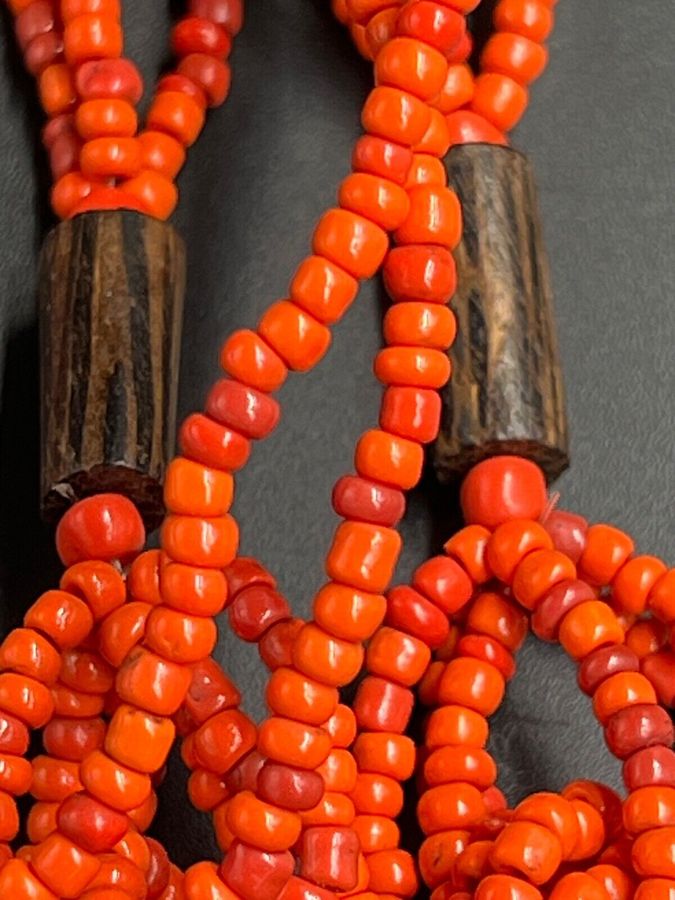 Antique Vintage Coral ? Necklace Wood and Mother of Pearl