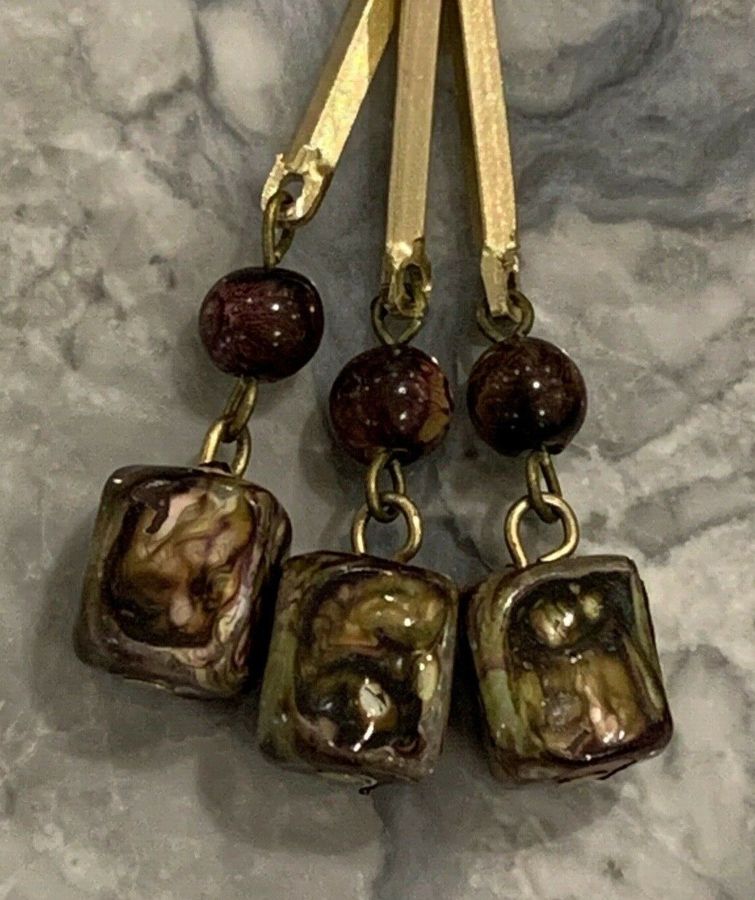 Antique Vintage Art Deco Long Dangly Earrings Clip On Hong Kong Bakelite