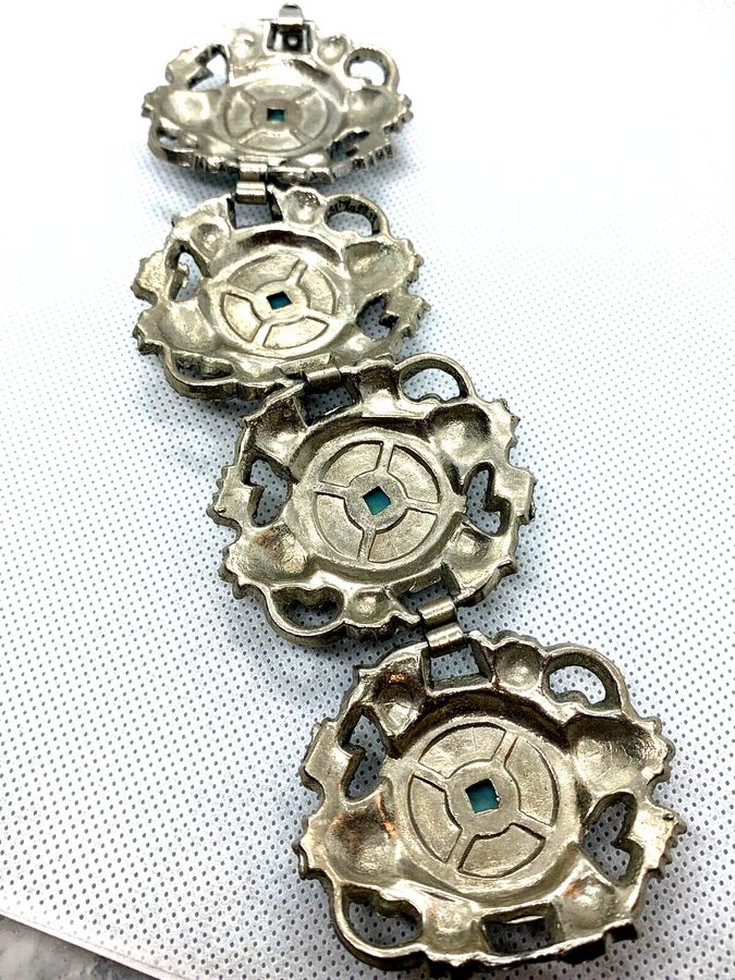 Antique Vintage Art Deco Chunky Bracelet set with Czech Turquoise Stones