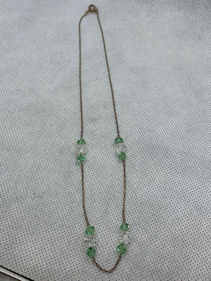 Antique Vintage Art Deco Revere Necklace with Czech Green and Clear Crystals