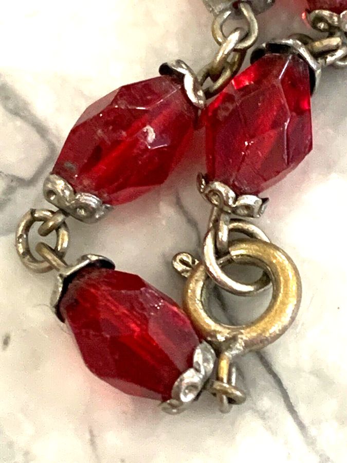 Antique Antique Vintage Art Deco Cherry Czech Red Bead Graduated Faceted Necklace