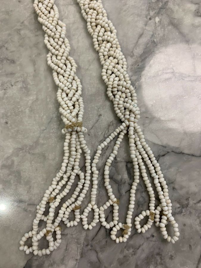 Antique Necklace Lariat 1920s Hand Beaded Platted  Vintage Very Long