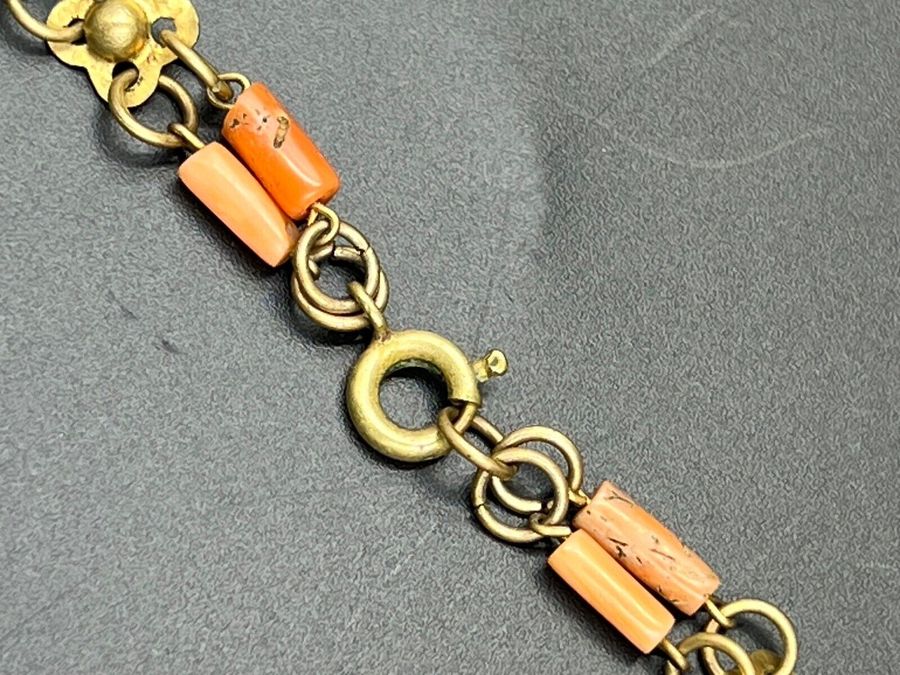 Antique Antique Art Deco Egyptian Revival Natural Coral Faience Necklace Hand Carved