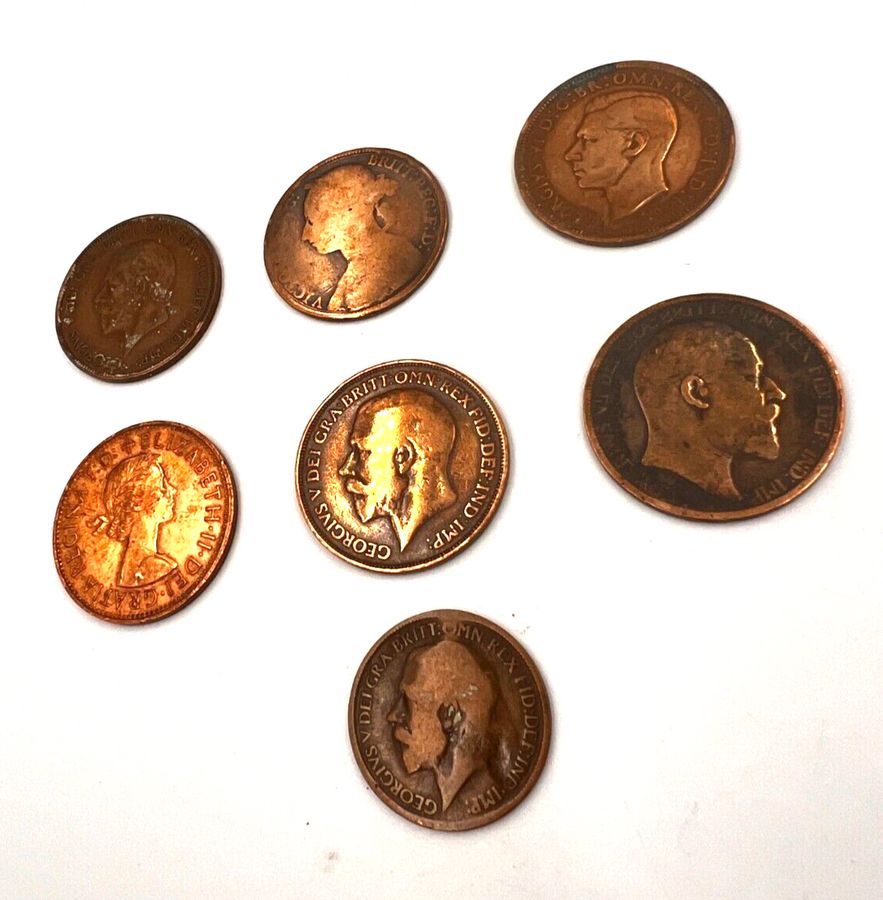 Antique Coins 6 Pennies & 1 Ha'penny Victoria George V, VI Elizabeth II Edward VII etc