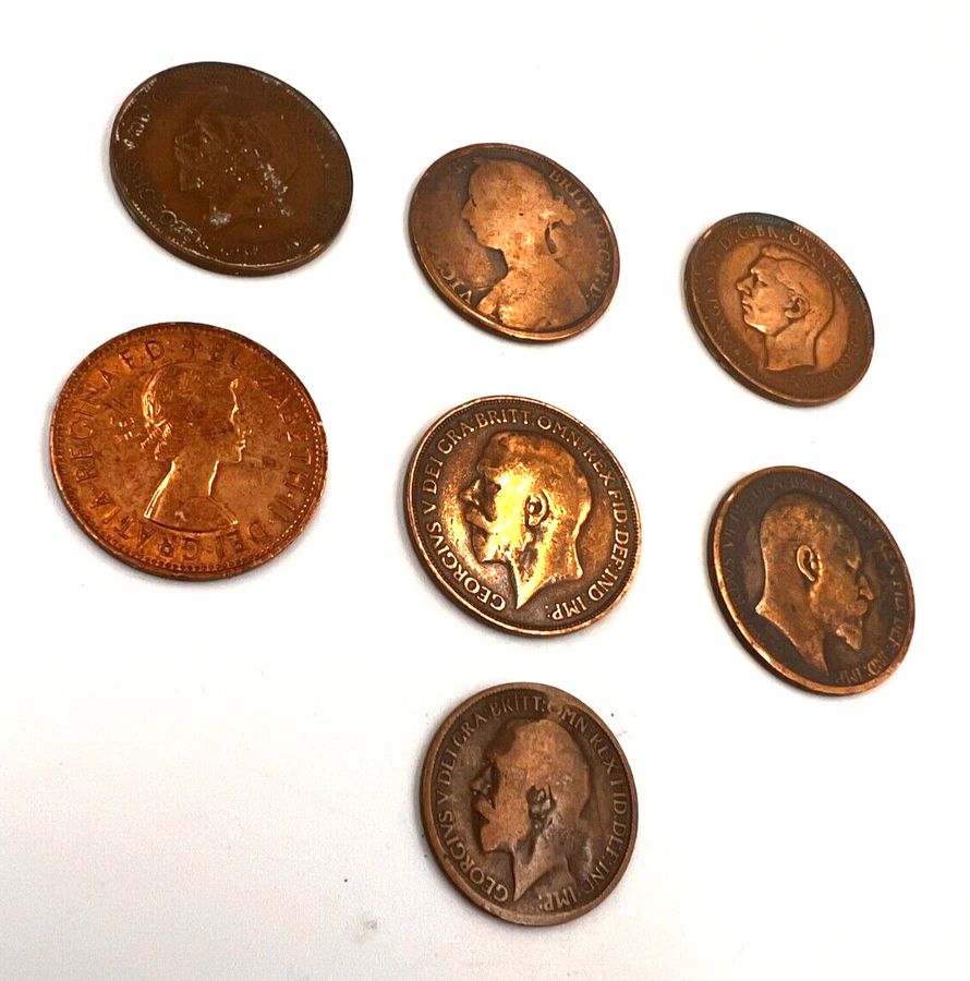 Antique Coins 6 Pennies & 1 Ha'penny Victoria George V, VI Elizabeth II Edward VII etc