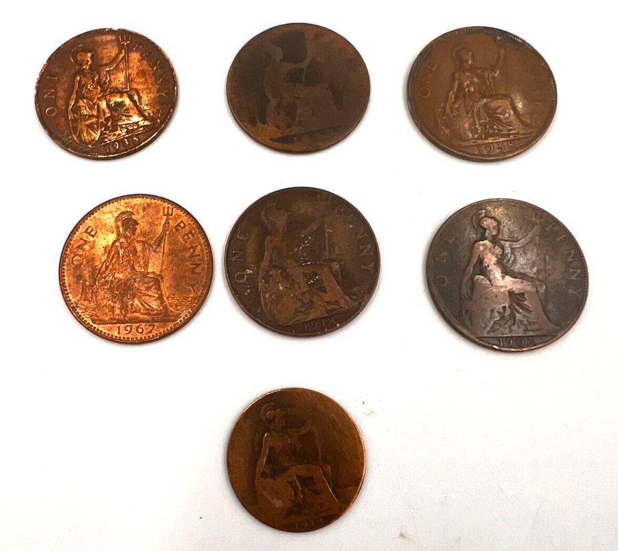 Antique Coins 6 Pennies & 1 Ha'penny Victoria George V, VI Elizabeth II Edward VII etc