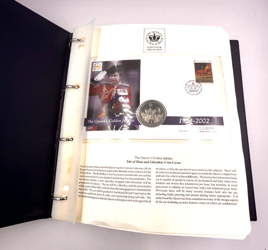 Antique Rare The Queens Golden Jubilee Collection Coin & Stamp Covers x 14 in Binder B1