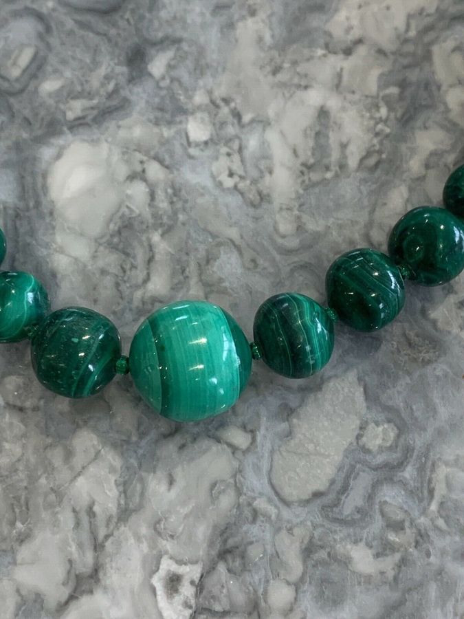 Antique Vintage Art Deco Natural  banded Malachite Necklace stunning hand cut beads