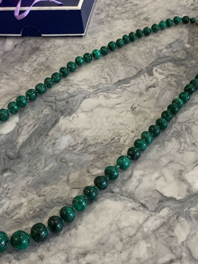 Antique Vintage Art Deco Natural  banded Malachite Necklace stunning hand cut beads