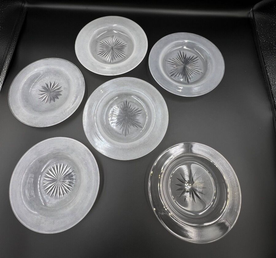 Antique Antique Victorian Set of 5 Frosted Ice Plates Starburst base   1 Clear Extra