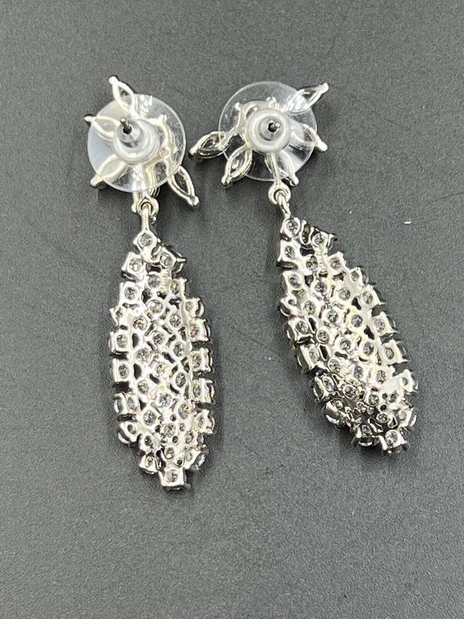 Antique Vintage Dangly Diamante Earrings Detachable to Make Studs Pierced Ears Art Deco