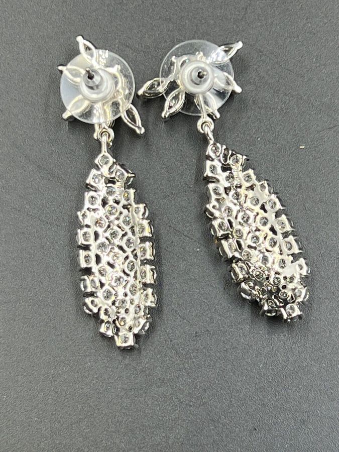 Antique Vintage Dangly Diamante Earrings Detachable to Make Studs Pierced Ears Art Deco