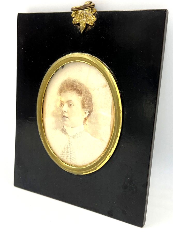 Antique Antique 19th Century Miniature Portrait Photographic Print  Ebonised Frame