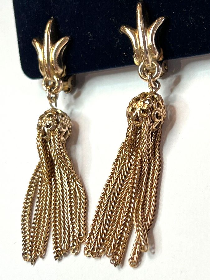 Antique Vintage Art Deco Tassel Earrings Clip Ons GLOBUS Trademark