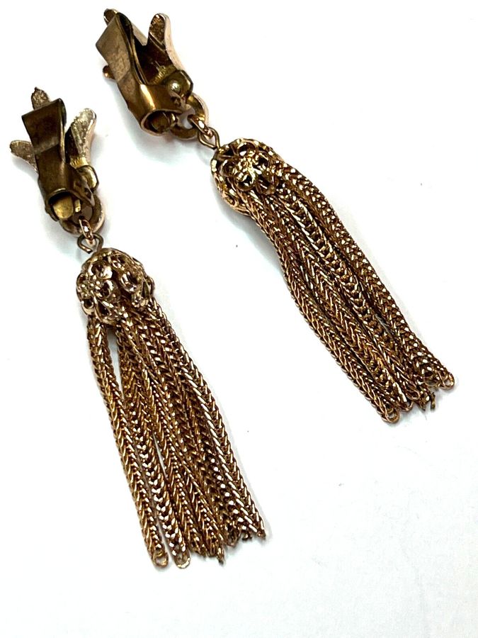 Antique Vintage Art Deco Tassel Earrings Clip Ons GLOBUS Trademark