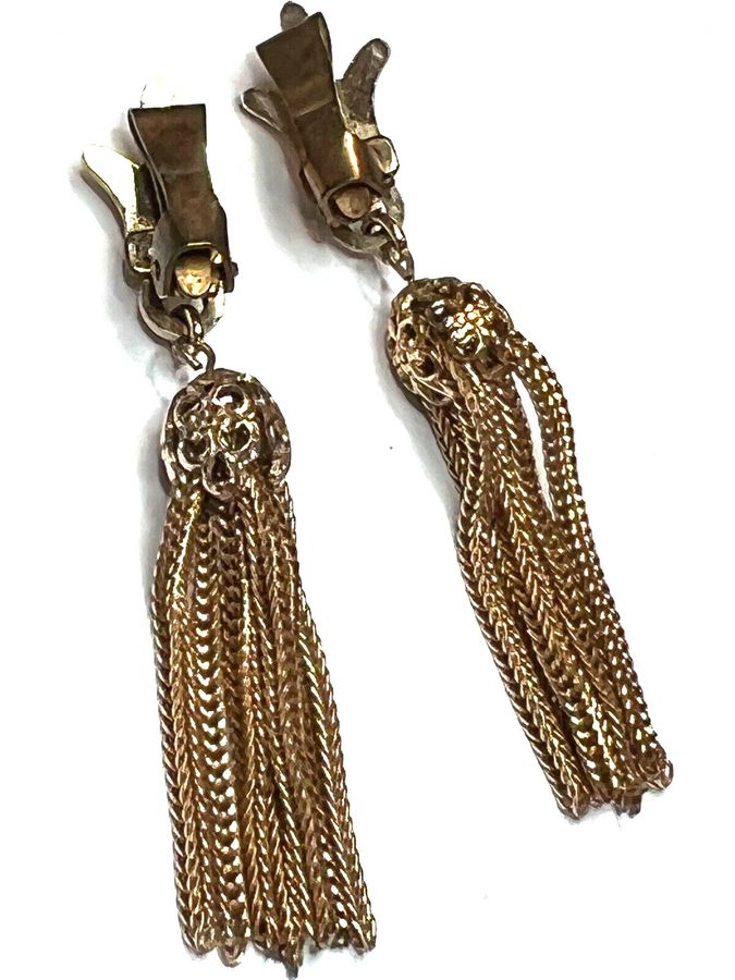 Antique Vintage Art Deco Tassel Earrings Clip Ons GLOBUS Trademark