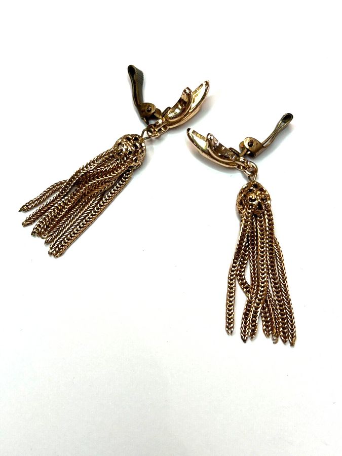 Antique Vintage Art Deco Tassel Earrings Clip Ons GLOBUS Trademark