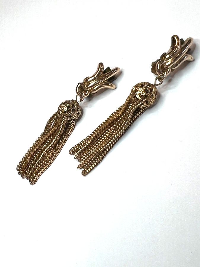 Antique Vintage Art Deco Tassel Earrings Clip Ons GLOBUS Trademark