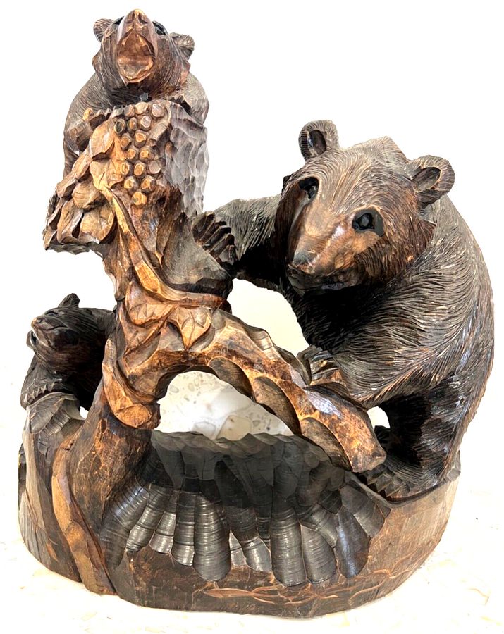 Antique Antique  Swiss Black Forest Bear Group Large 42cm high  approx Signed