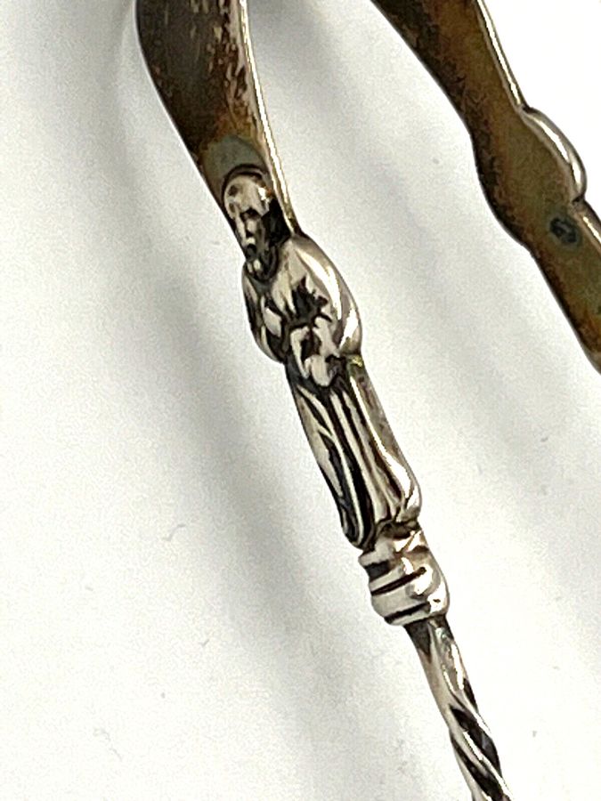 Antique Antique Victorian Pair of Apostle Sugar Tongs Hallmarked Solid Silver  1893