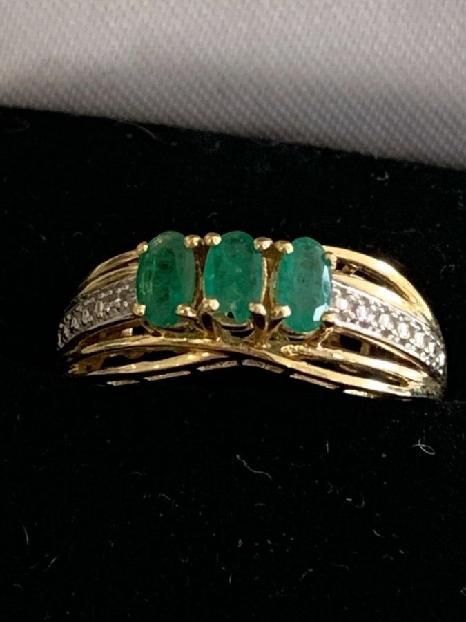 Antique Vintage Art Deco Solid Sterling Silver Gilt Ring Set With Chrysoprase