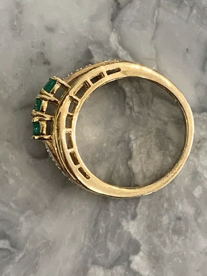 Antique Vintage Art Deco Solid Sterling Silver Gilt Ring Set With Chrysoprase