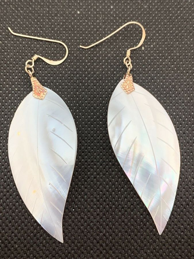 Antique Vintage Art Deco Long Mother of Pearl Shell Earrings