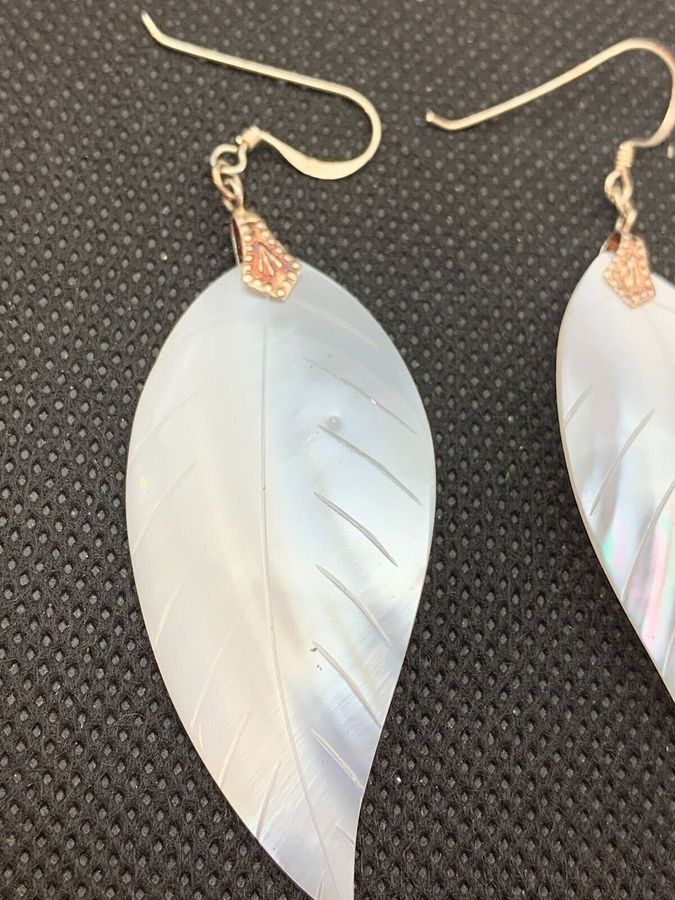 Antique Vintage Art Deco Long Mother of Pearl Shell Earrings