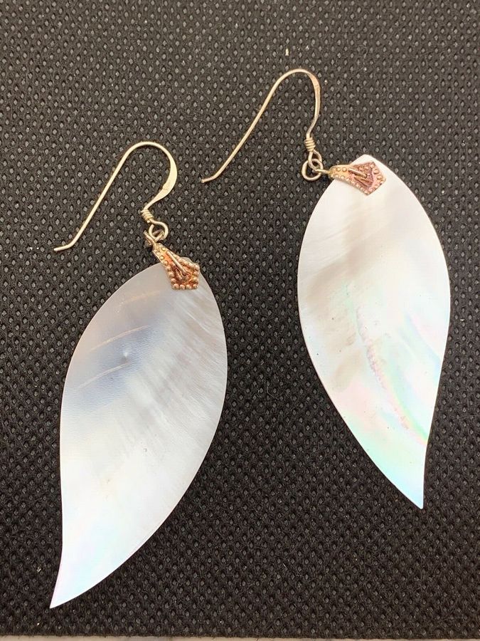 Antique Vintage Art Deco Long Mother of Pearl Shell Earrings