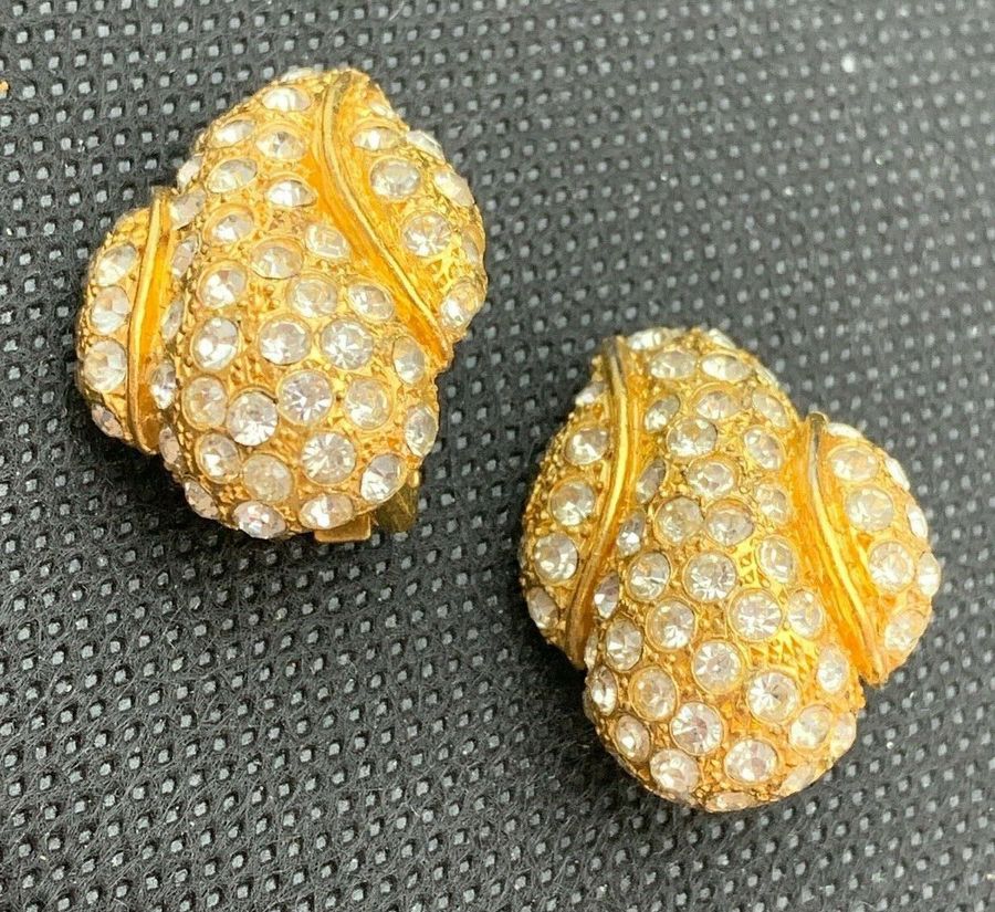 Antique Vintage Art Deco Clip On Earrings Set with Clear Stones