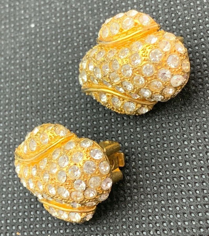 Antique Vintage Art Deco Clip On Earrings Set with Clear Stones