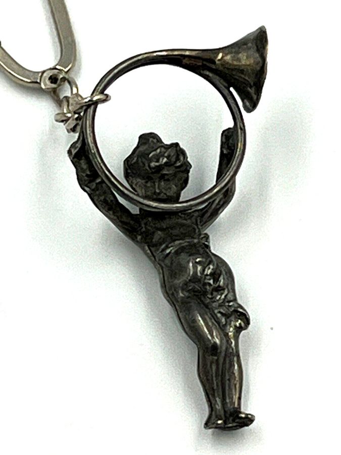 Antique Vintage Key Ring Putto Holding French Horn